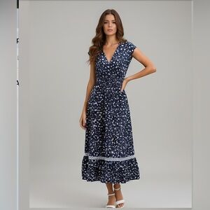 Blue Boho Guipure Lace Insert Dress